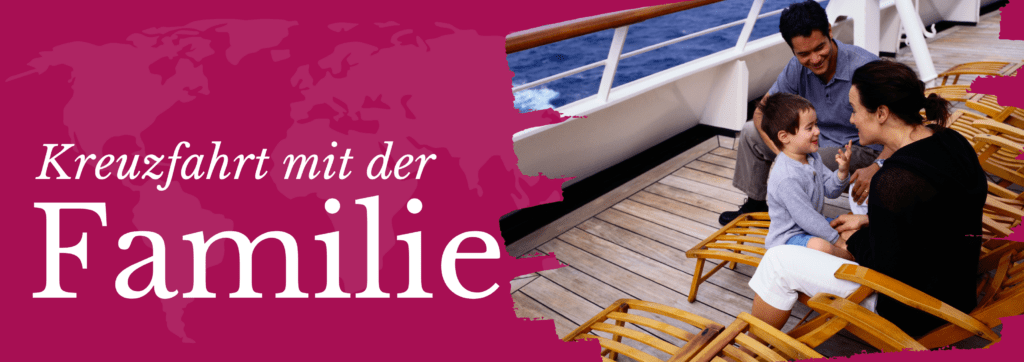 Eine Familie genießt Zeit auf dem Deck eines Kreuzfahrtschiffs.