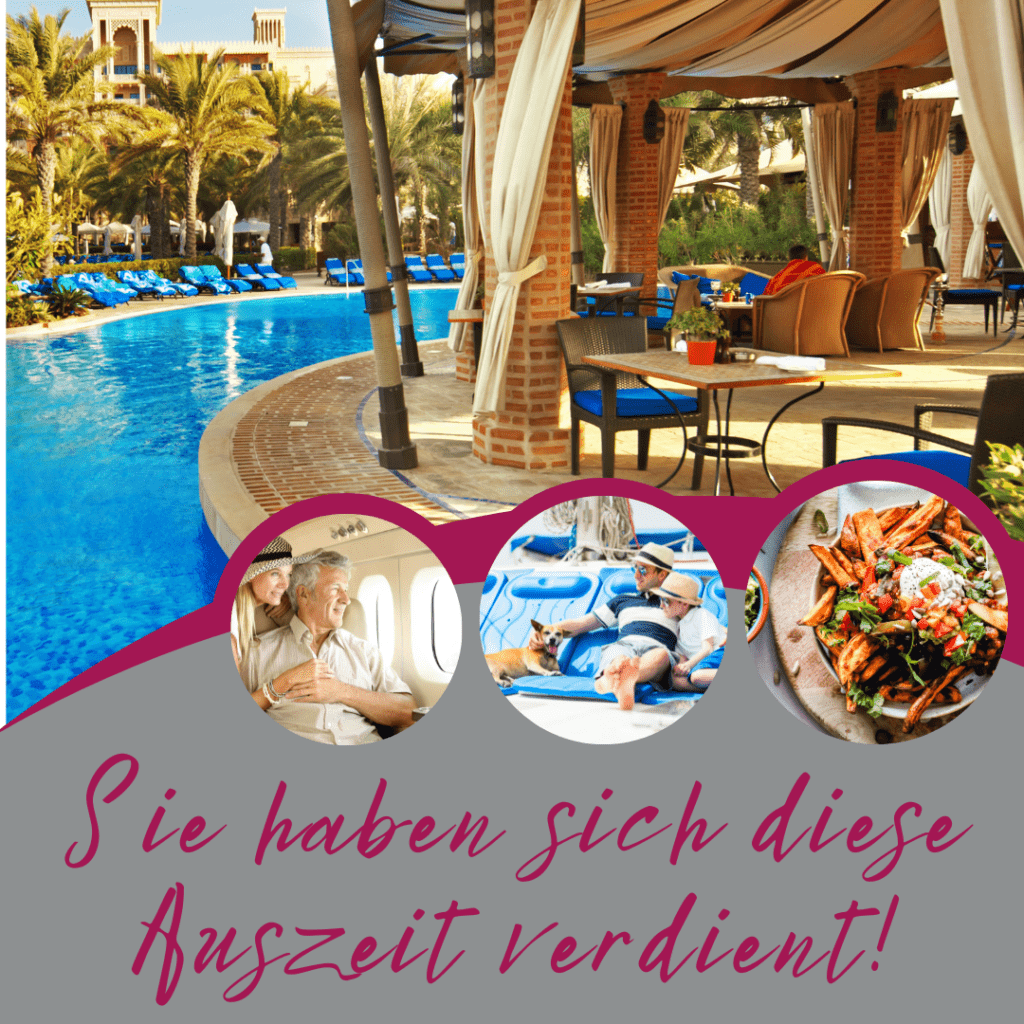 Ein eleganter Hotelpool mit Liegen und einem gemütlichen Pavillonbereich, ideal für Urlaubsreisen.
