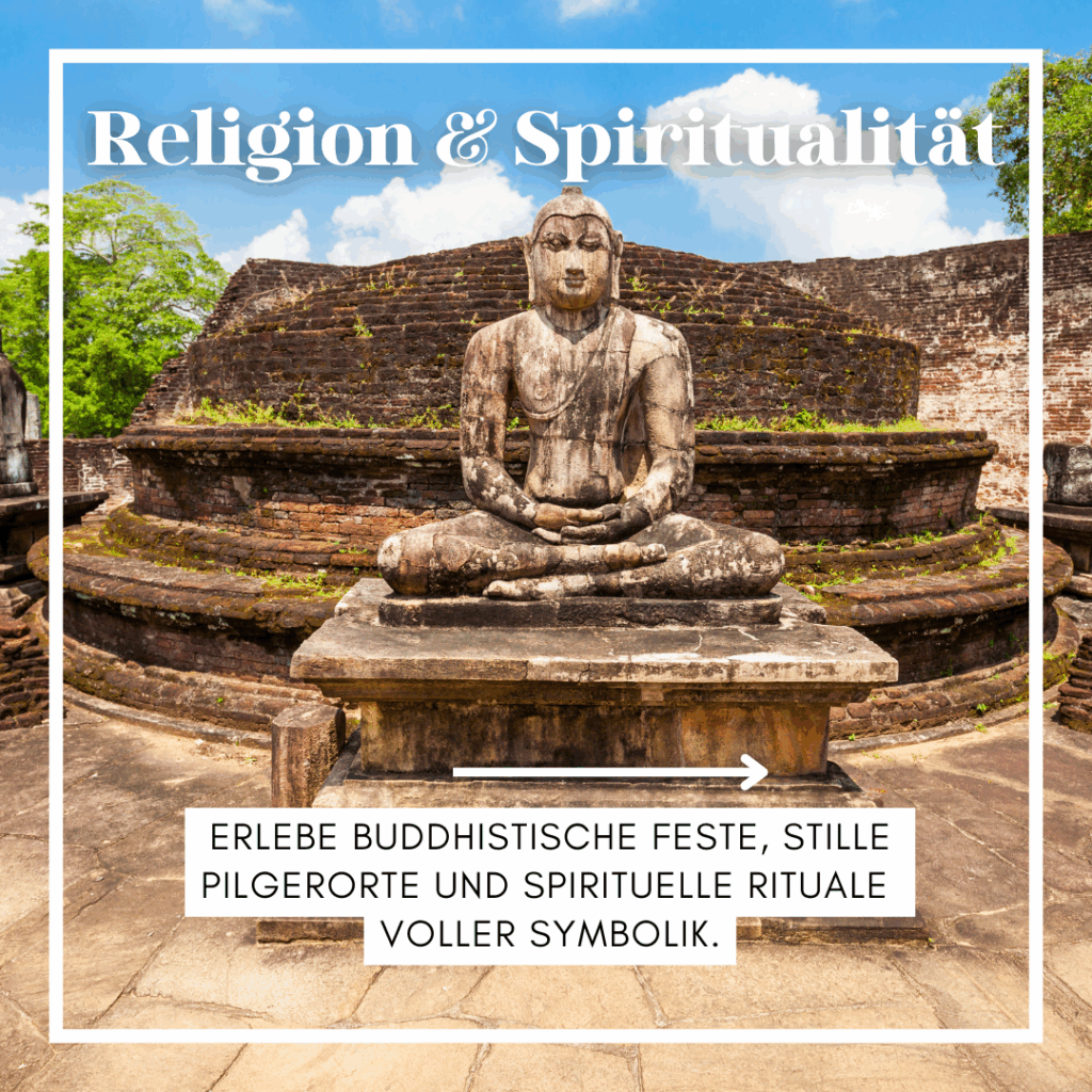 Buddhistische Statue in einem historischen Tempel in Sri Lanka, umgeben von alten Ruinen. - Sri Lanka Rundreise buchen