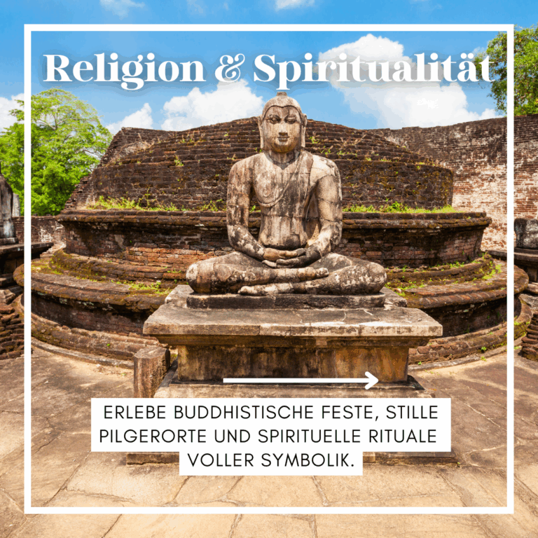 Buddhistische Statue in einem historischen Tempel in Sri Lanka, umgeben von alten Ruinen. - Sri Lanka Rundreise buchen