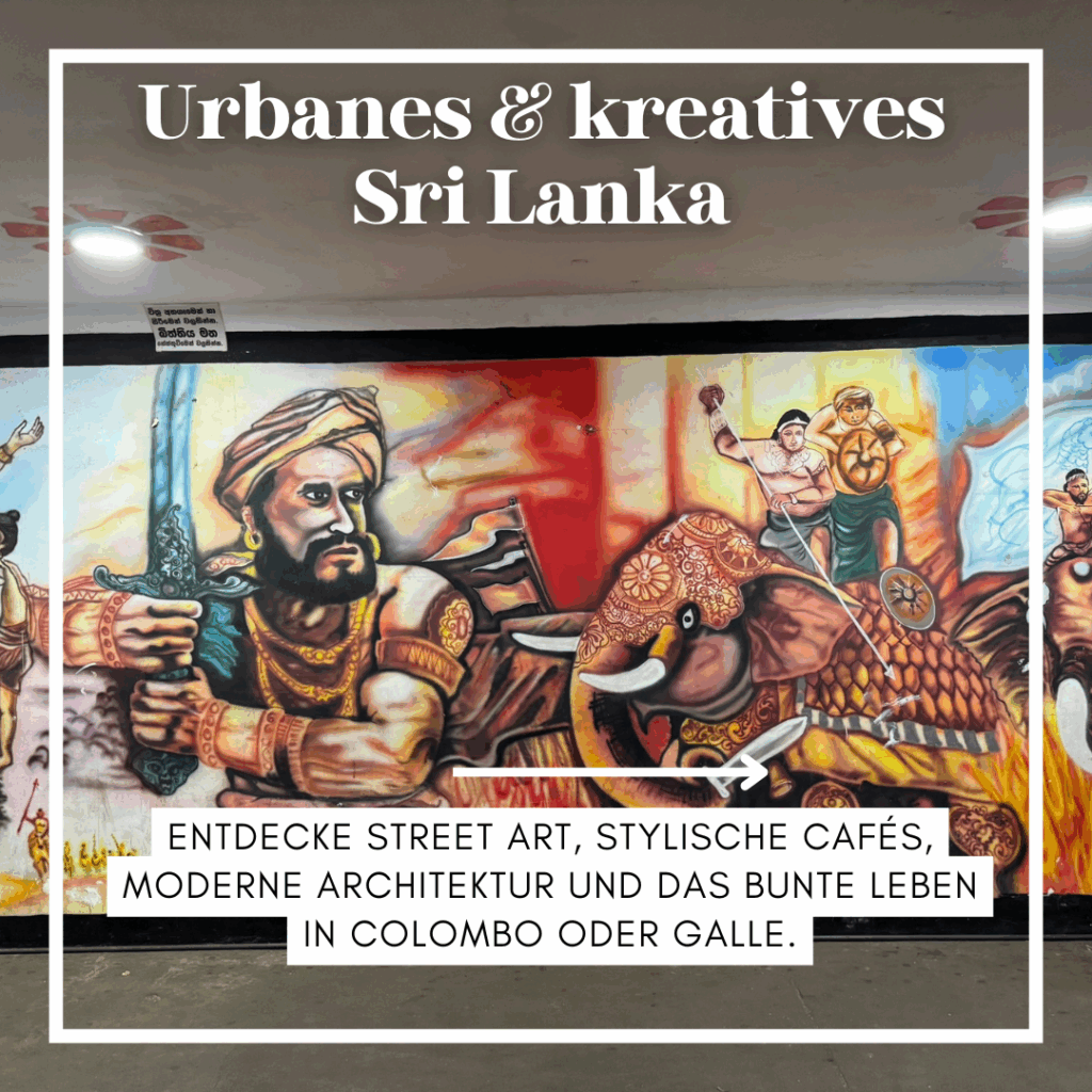 Farbige Wandmalerei mit einem Krieger und einem Elefanten in Sri Lanka. - Sri Lanka Rundreise buchen