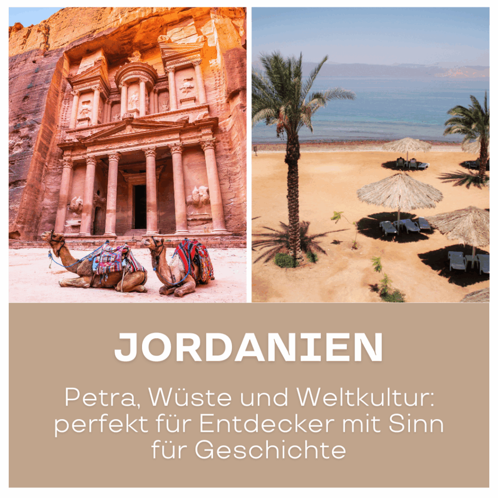 Reisetrends 2026: Historische Stätte Petra mit Felsenarchitektur und Kamelen im Vordergrund.