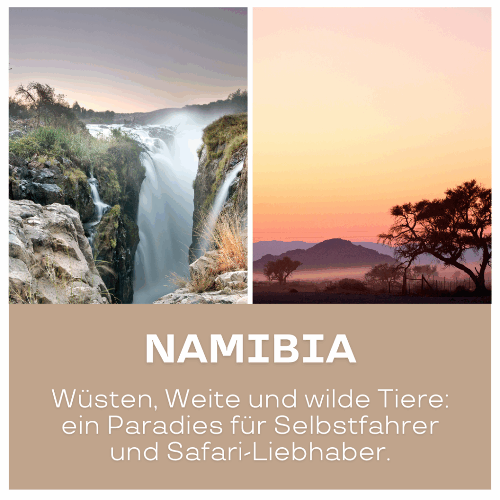Bild von einem Wasserfall in Namibia mit Sonnenuntergang im Hintergrund. - Afrika Urlaub buchen