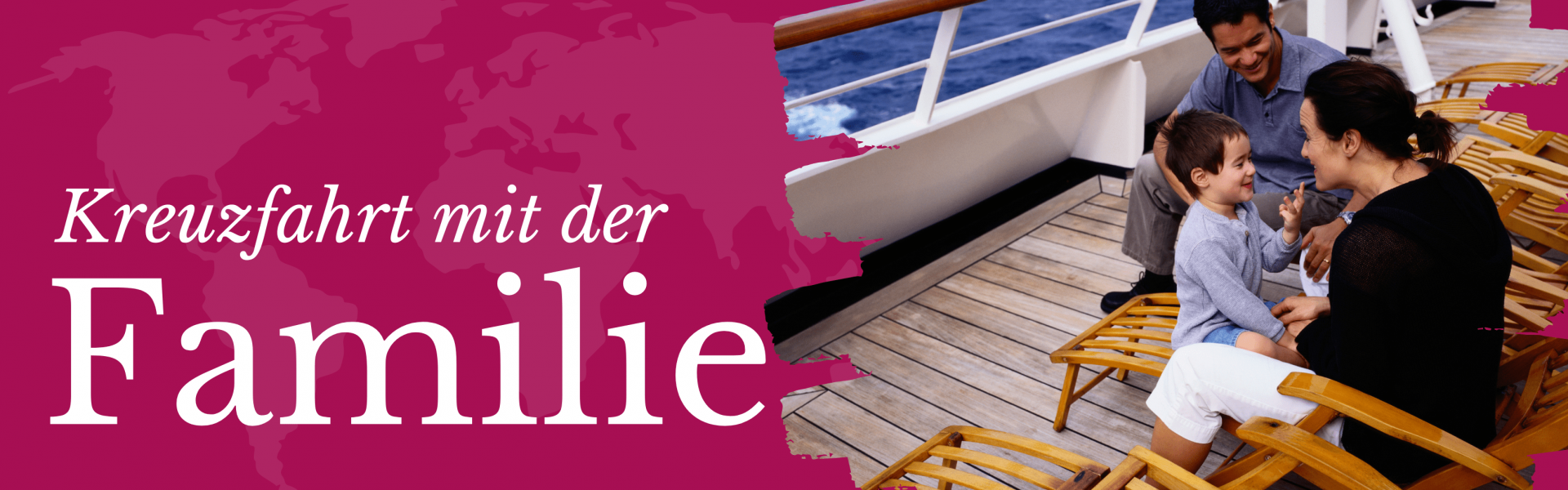 Eine Familie genießt Zeit auf dem Deck eines Kreuzfahrtschiffs.