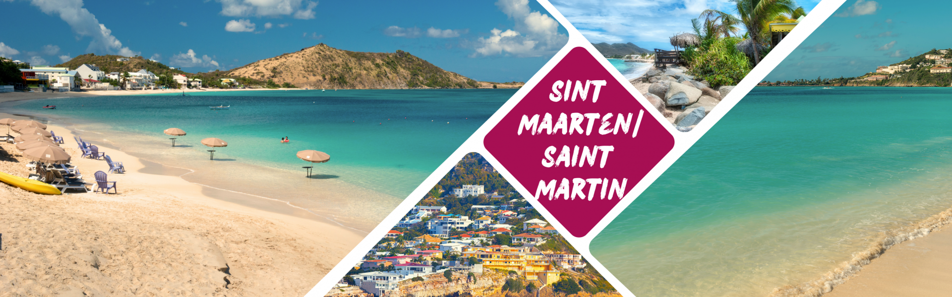 Saint Martin/Sint Maarten mit Stränden, einer Küstenlinie und tropischen Szenen.