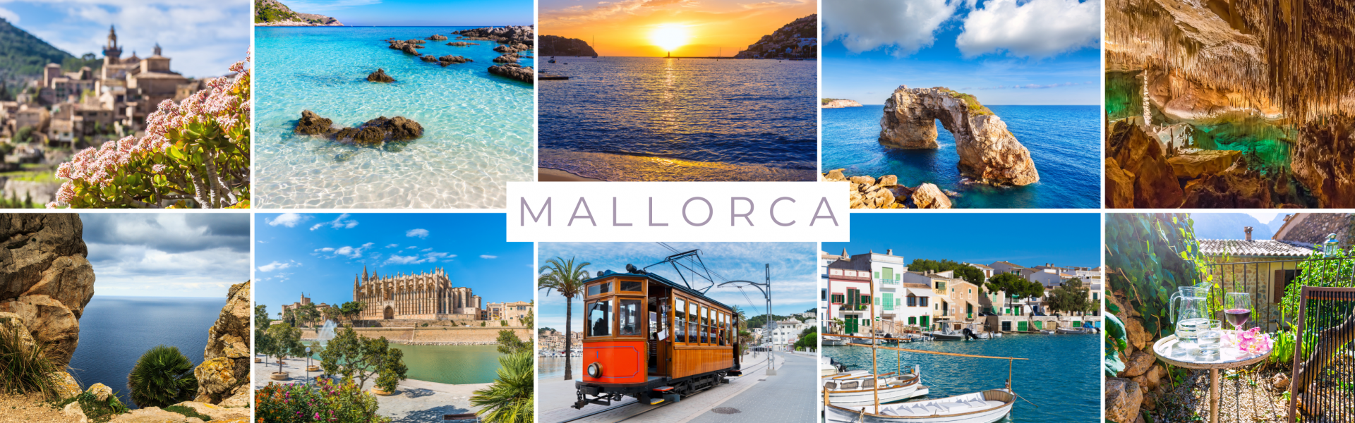 Highlights von Mallorca: Valldemossa, türkisfarbenes Wasser, Sonnenuntergang, Felsenbögen, Tropfsteinhöhle, Aussichtspunkt, Kathedrale von Palma, Straßenbahn von Soller, Hafen von Cala Figuera, malerischer Garten.