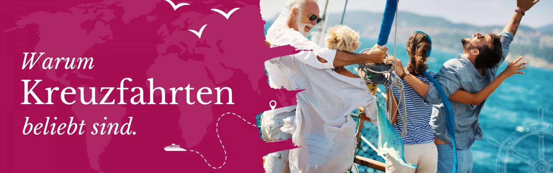 Warum sind Kreuzfahrten so beliebt? Reiseexpertin Anke Budde gibt Einblick. Glückliche Menschen auf einem Segelboot genießen die Sonne und das Meer.